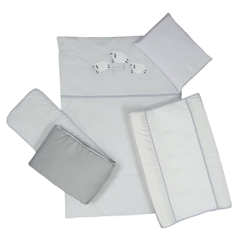 Cabbage Creek 5 Piece Baby Cot Linen Set - Grey Sheep