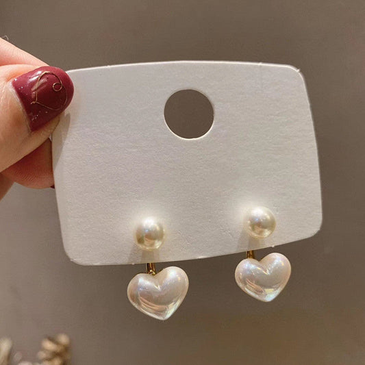 2026 New Korean Style Contracted Heart Pearl Earrings Zircon Geometric Stud Earring