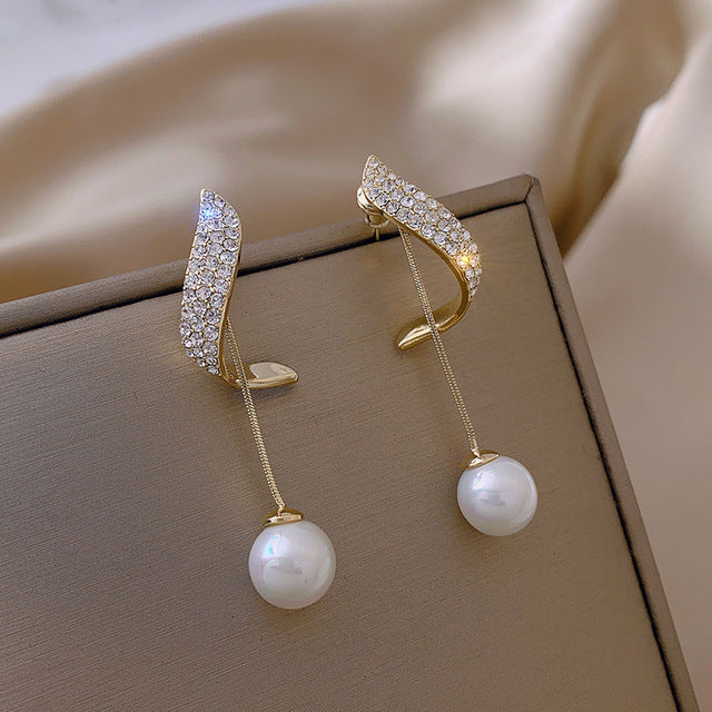 2026 New Korean Style Contracted Heart Pearl Earrings Zircon Geometric Stud Earring