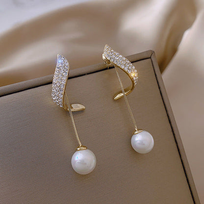 2026 New Korean Style Contracted Heart Pearl Earrings Zircon Geometric Stud Earring
