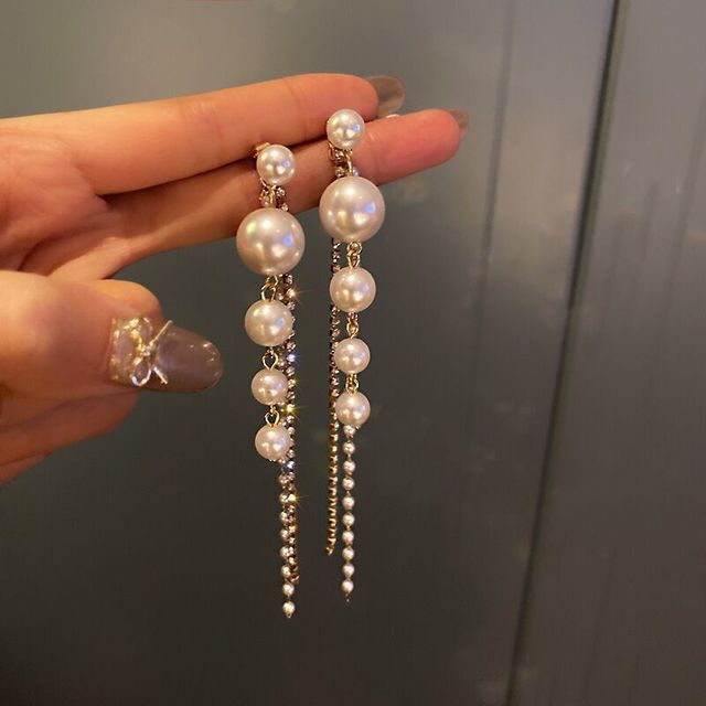 2026 New Korean Style Contracted Heart Pearl Earrings Zircon Geometric Stud Earring