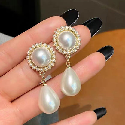 2026 New Korean Style Contracted Heart Pearl Earrings Zircon Geometric Stud Earring