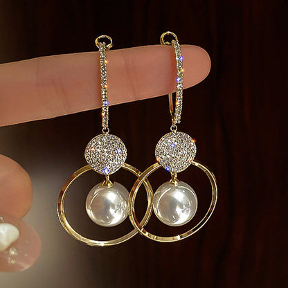 2026 New Korean Style Contracted Heart Pearl Earrings Zircon Geometric Stud Earring