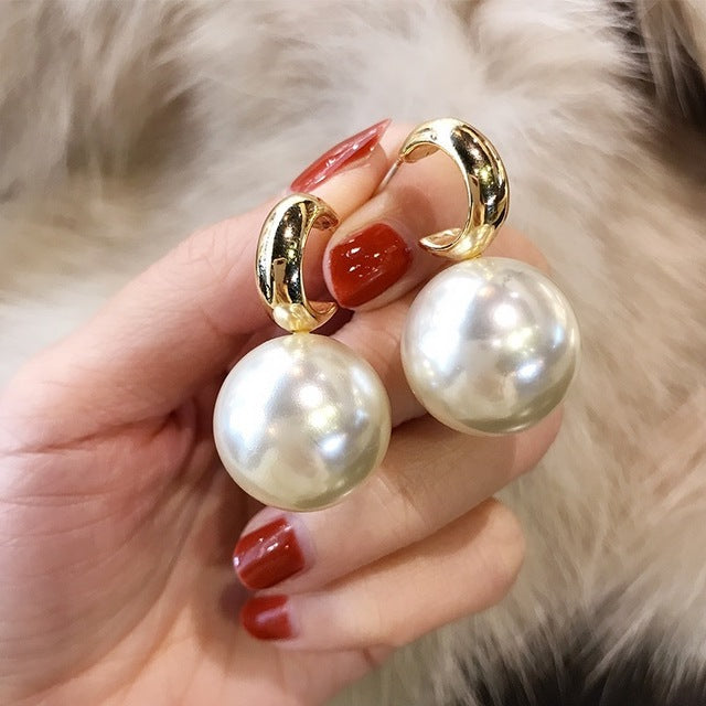 2026 New Korean Style Contracted Heart Pearl Earrings Zircon Geometric Stud Earring