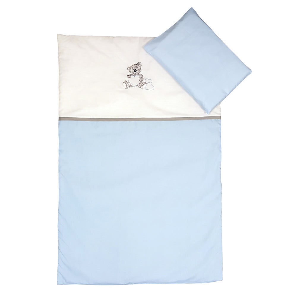 Cabbage Creek 3 Piece Baby Cot Linen Set - Grey Teddy & Blue Heart