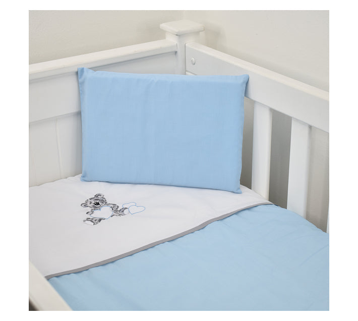 Cabbage Creek 3 Piece Baby Cot Linen Set - Grey Teddy & Blue Heart