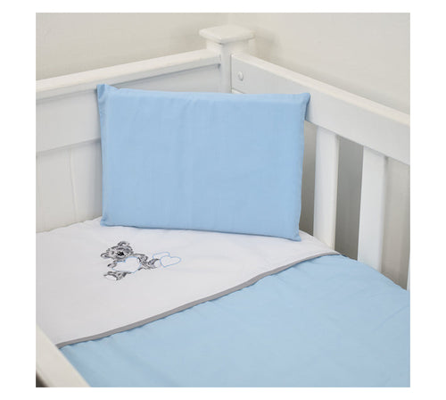 Cabbage Creek 3 Piece Baby Cot Linen Set - Grey Teddy & Blue Heart